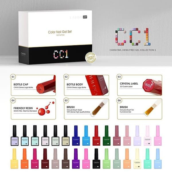⁦CANNI סט מזוודה 30 בקבוקים לק ג’ל 9 מ”ל hema free-SET CC1⁩ – תמונה ⁦3⁩